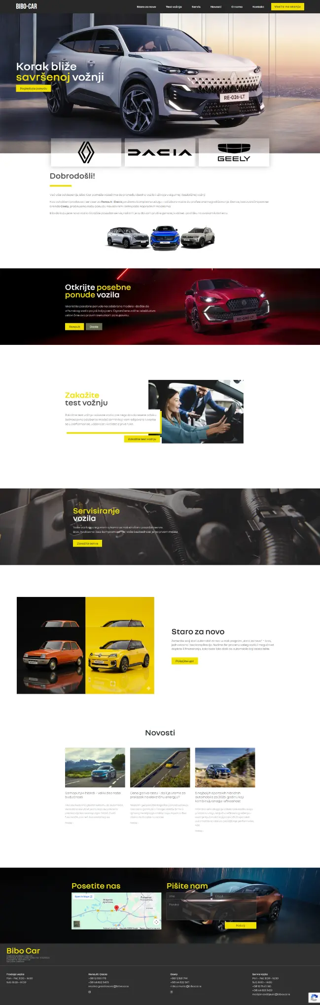 Bibo Car – prikaz cele početne stranice
